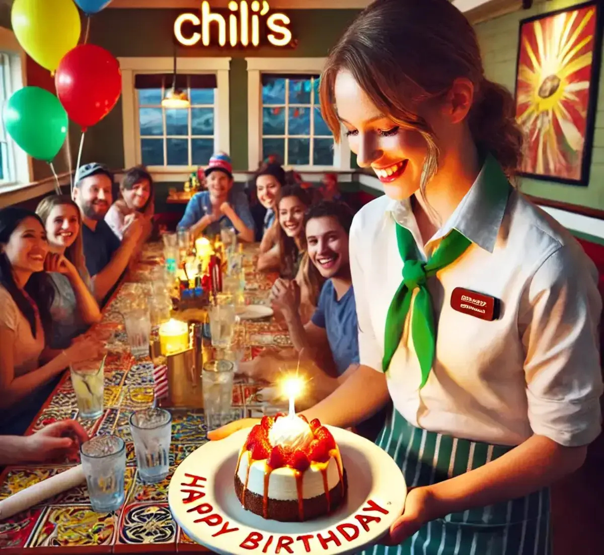 a cheerful birthday celebration at a Chili's restaurant