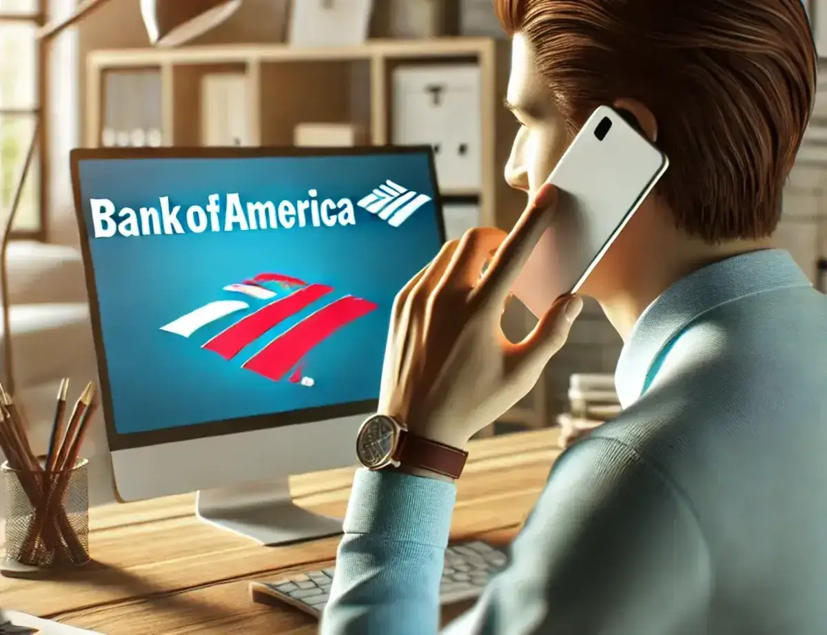 a person answering a phone call with the Bank of America customer